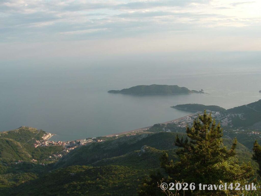 The Budva Riviera and Sveti Nikola Island from the mountains
