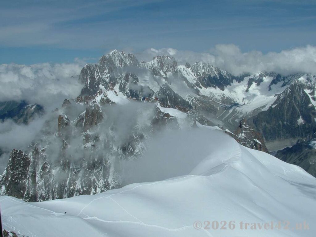 Snow-covered peaks and glaciers of the Mont Blanc massif