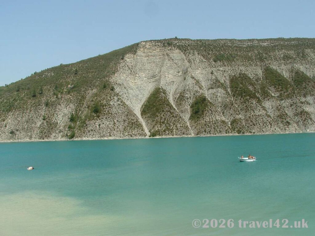 The turquoise waters of a mountain lake