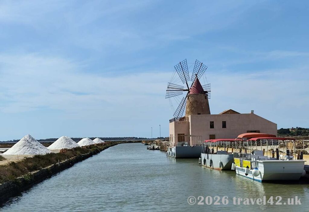 The salt pans of Marsala with traditional windmills
