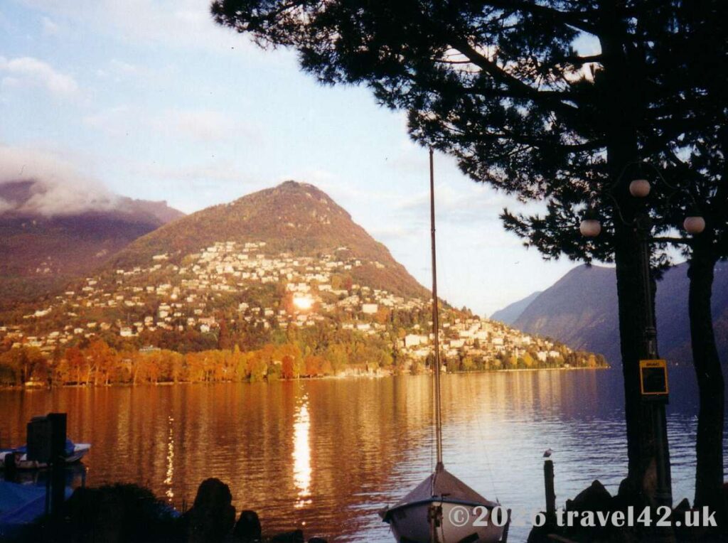Golden autumn light over Lake Lugano
