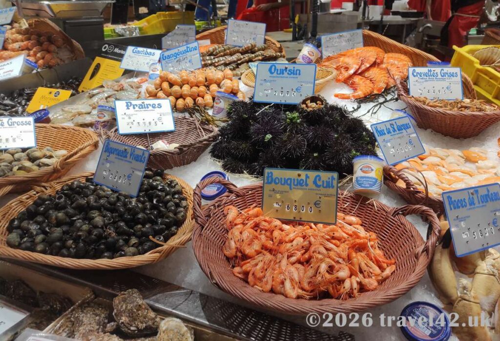 Seafood stall at a market in Toulouse